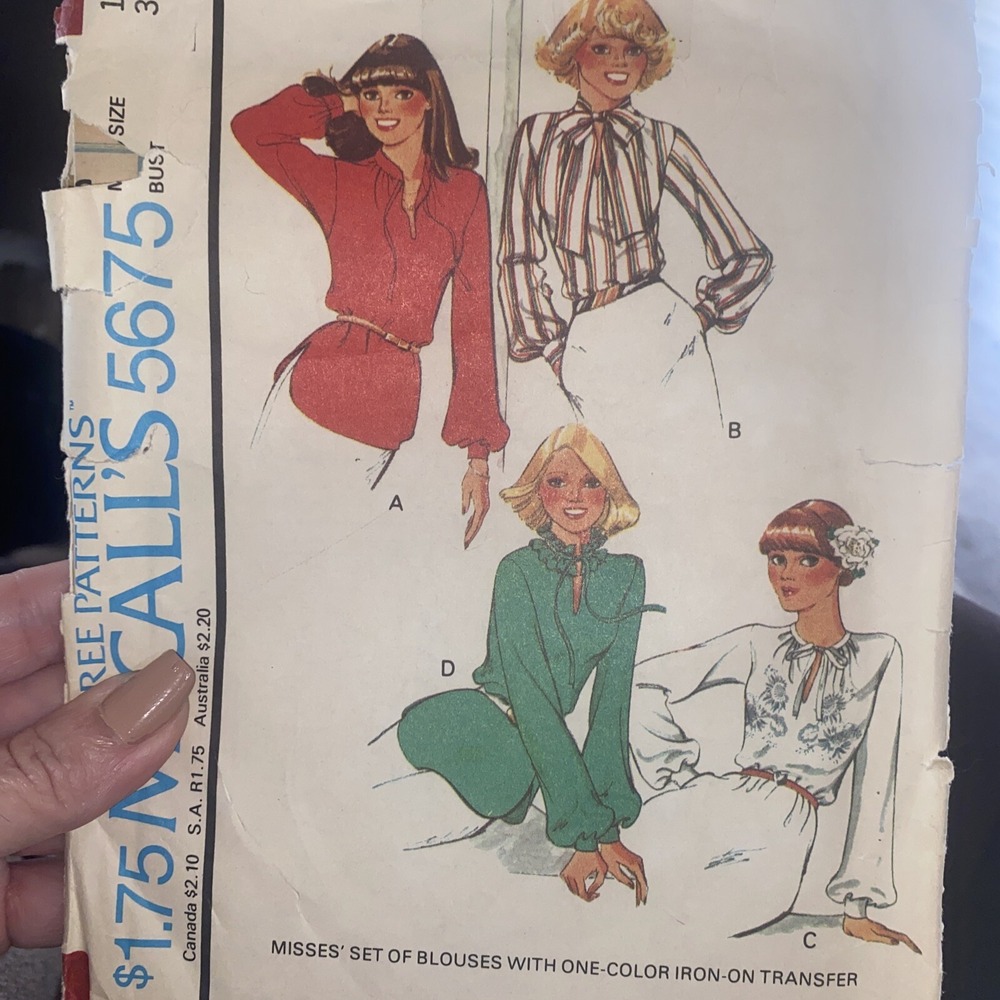 5675 Vintage McCalls SEWING Pattern Misses Set of Blouses Carefree Casual 1970s